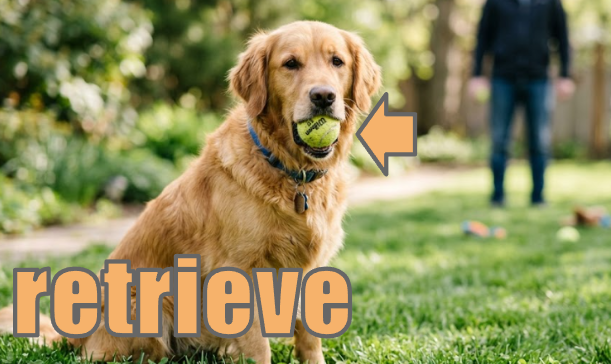 retrieve イメージ図 ゴールデンレトリバー(retriver)がボールを回収するイメージ